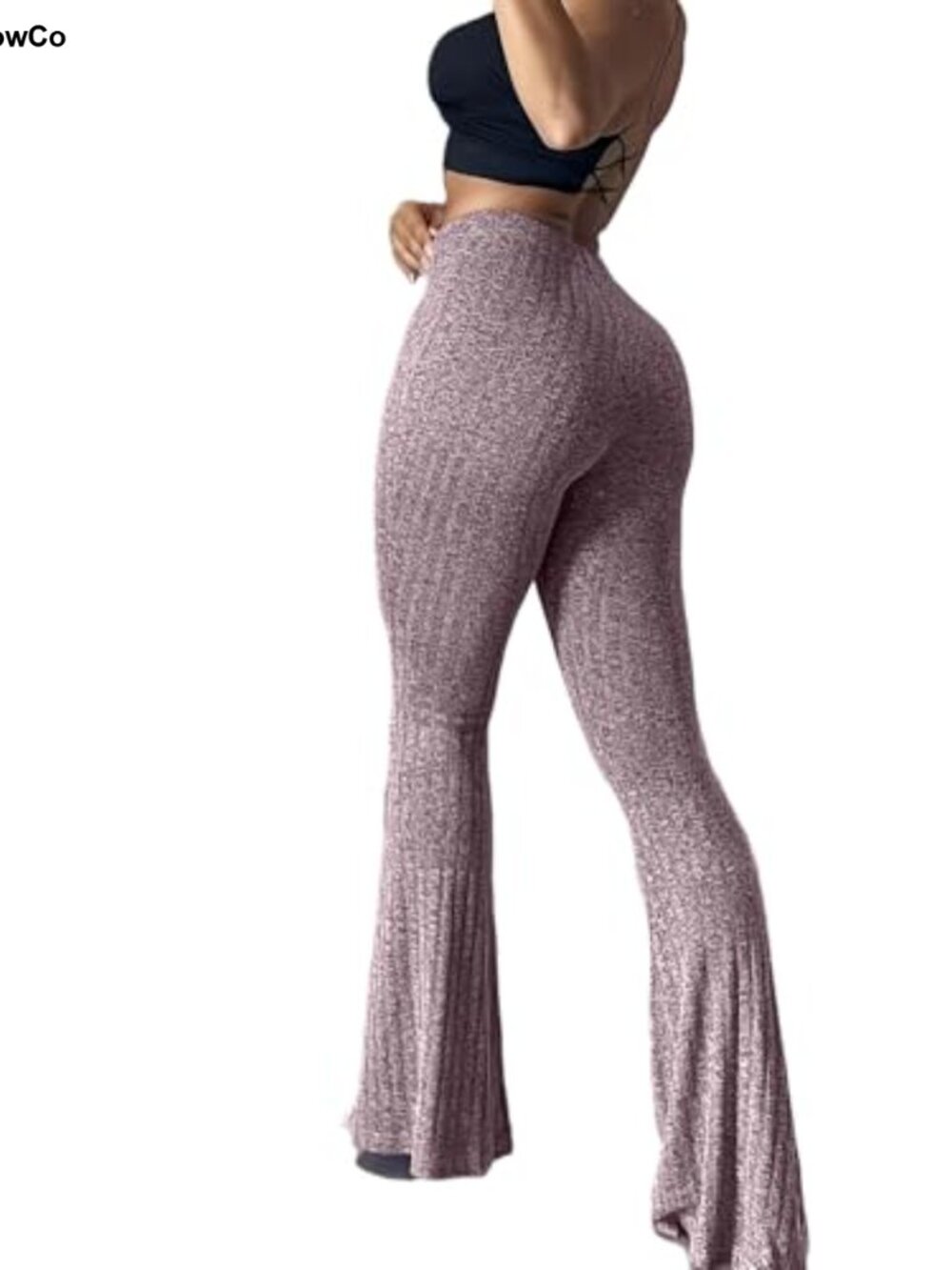 High Waisted Ribbed Flare Pants Stretch Lounge Yoga Pilates Casual